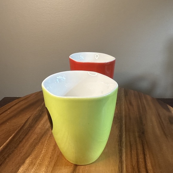 Caribou Coffee Cup Freeform double Walled Mug Lime RedGreen Black Flower 8oz EUC - Picture 2 of 4